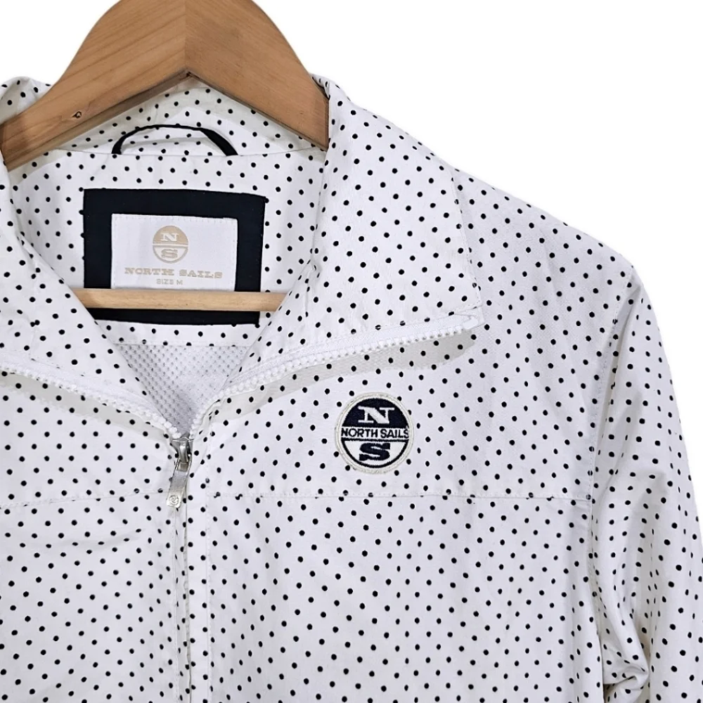North Sails Zip Front Polka Dot Jacket White Black Size Medium Nautical Sailing